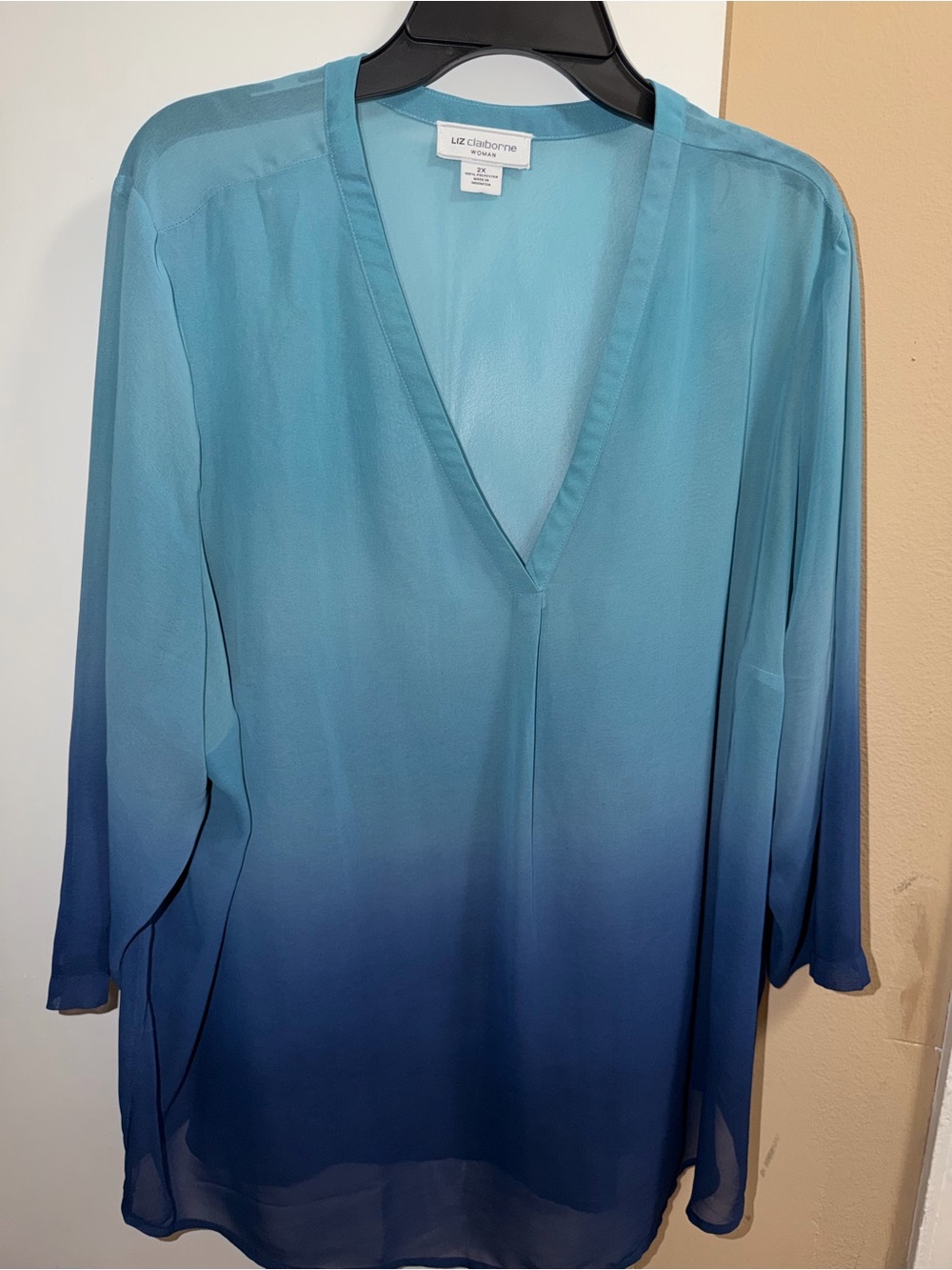 Liz Claiborne Teal-to-Navy Ombre V-Neck Blouse